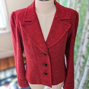 Petro Zillia Vintage Y2K Wool Blend Nubby Woven Wide Lapel Blazer in Faded Red